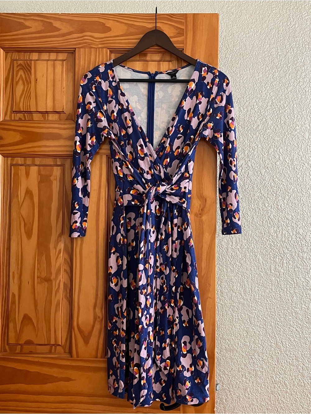 Ann Taylor Navy Floral Wrap-Style Long Sleeve Dress